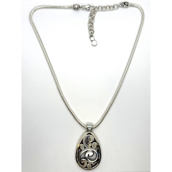 Brighton Necklace Contempo Silver Swirl Teardrop Pendant Adjustable Snake Chain - Picture 3 of 6